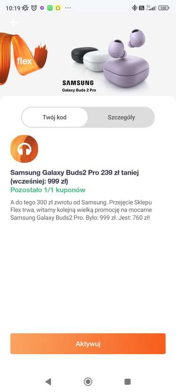 Słuchawki Samsung Galaxy Buds 2 Pro (możliwe 460 złotych)