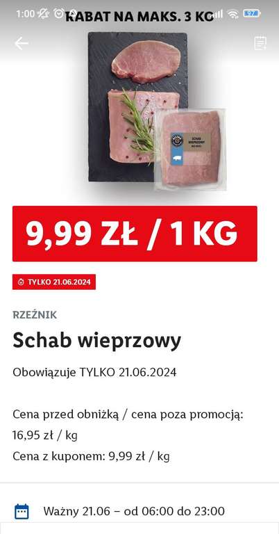 Schab wieprzowy rzeźnik Lidl 9,99 zł/kg
