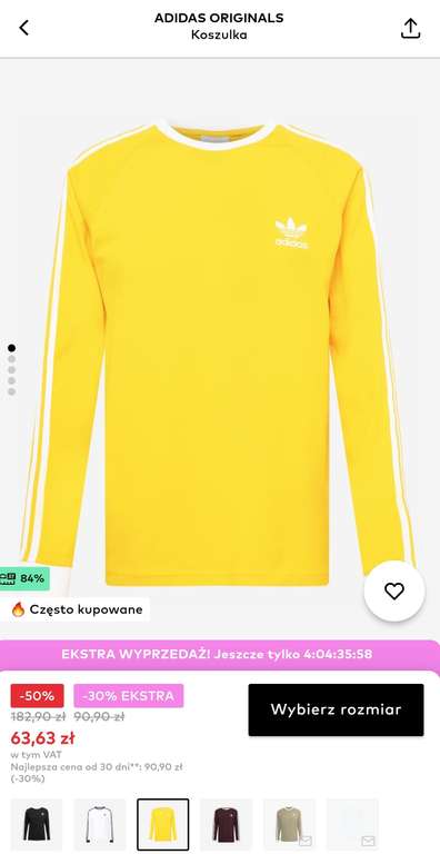 Adidas Originals Koszulka z długim rękawem, pełna rozmiarówka, sklep ABOUT YOU, w tej cenie tylko kolor żółty