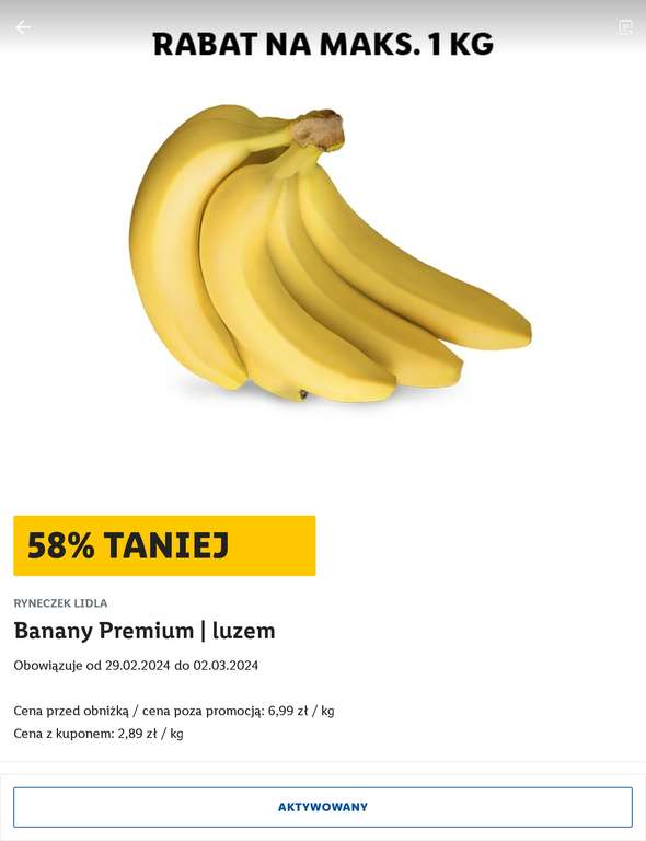Banany Premium 1 kg w Lidlu