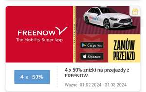FreeNow Taxi - Kaufland - 4 x 50% ( max 9zl)