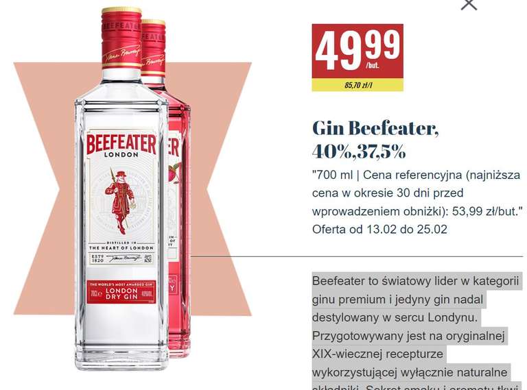 Gin Beefeater, 40%, Gin Beefeater Pink 37,5%