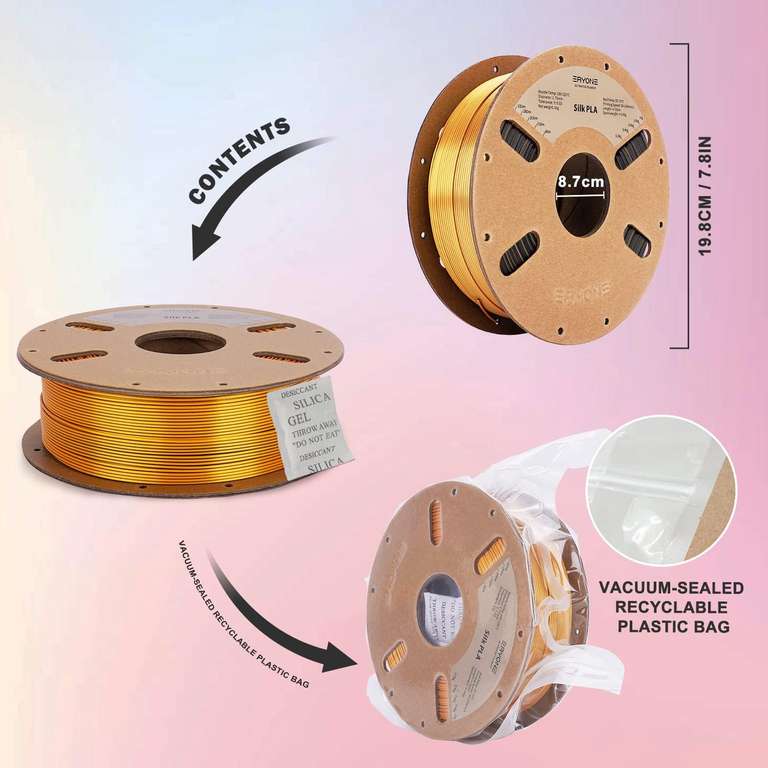 ERYONE Jedwabny dwukolorowy filament PLA ,drukarka 3D, 1,75 mm, -0,03 mm, filament współwytłaczany, PLA, błyszczący filament 1 kg, jedwabny