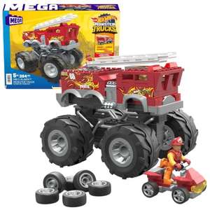 Klocki Hot Wheels Monster Trucks Mega Bloks, zestaw konstrukcyjny Mattel HHD19 - strażacki Monster Truck + łazik ATV, 284 elementy