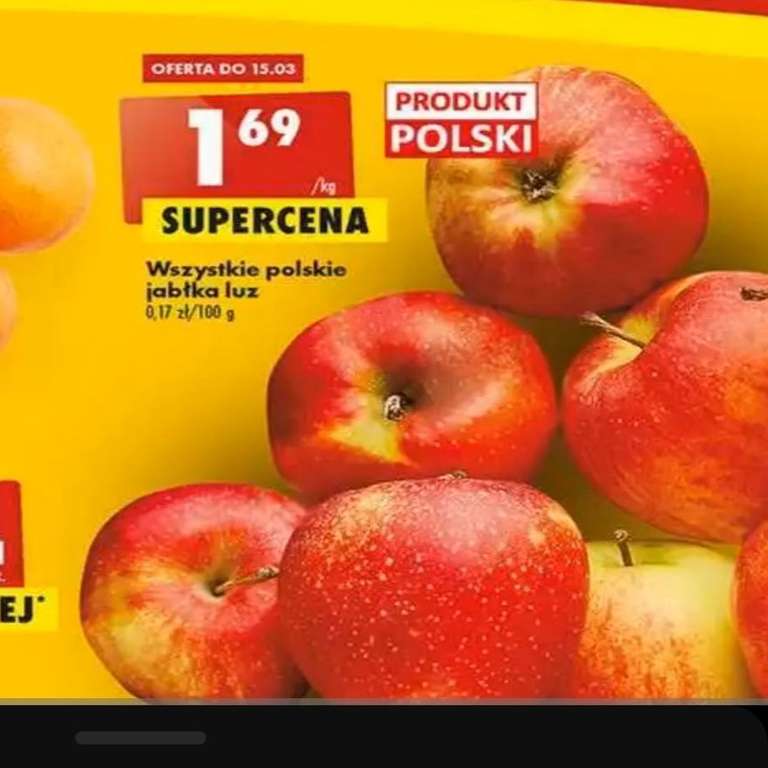 Wszystkie polskie jabłka luzem w cenie 1,69\kg @ Biedronka |