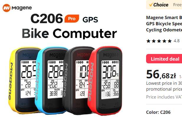 Licznik rowerowy z GPS Magene c206/PRO - $12.46