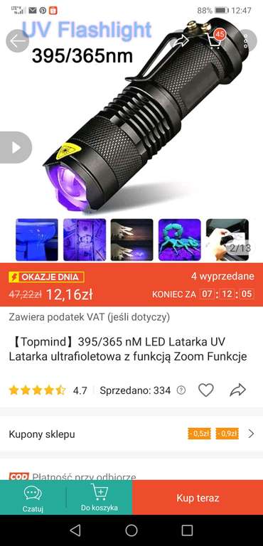 395/365 nM LED Latarka UV