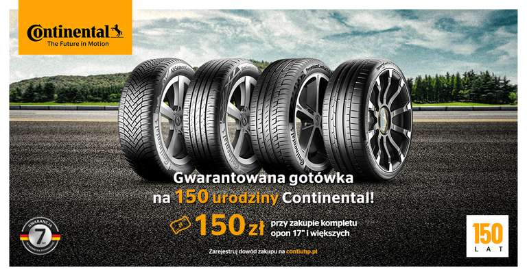 Akcja BLIK Continental - zwrot 150 zł za zakup kompletu opon letnich i 4S 17" i większe