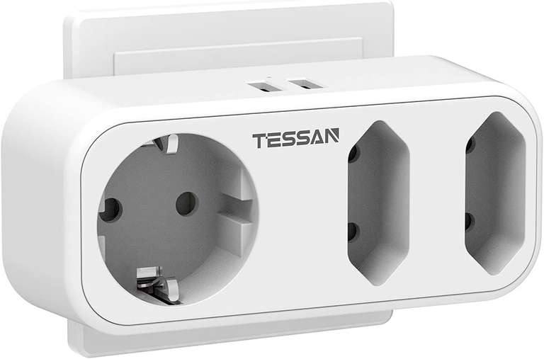 TESSAN Podwójne gniazdko elektryczne, 2 gniazda USB, 5 w 1, z ładowarką USB, potrójny rozgałęźnik gniazdka | + inne