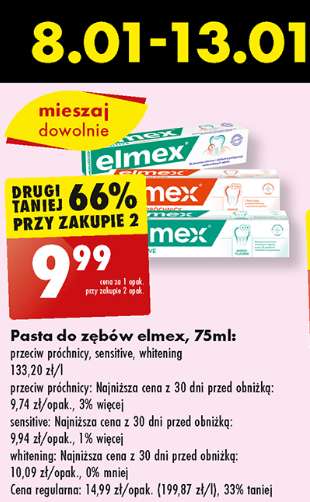 Pasta do zębów Elmex 9,99 zł przy zakupie 2 sztuk, różne rodzaje, 75 ml, Biedronka