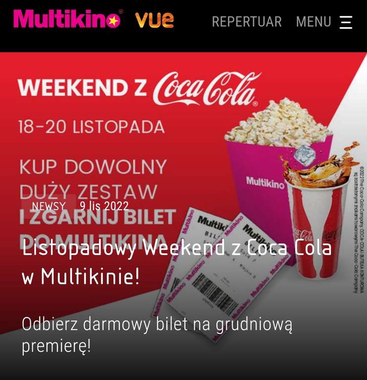 Listopadowy Weekend z Coca Cola w Multikinie - darmowy bilet na grudniową premierę @ Multikino