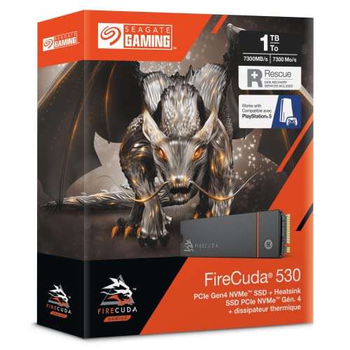 Dysk SSD Seagate Firecuda 530 1TB 7300MB/s z radiatorem M.2 PCIe Gen4×4 NVMe 1.4 | Amazon | 87,75€