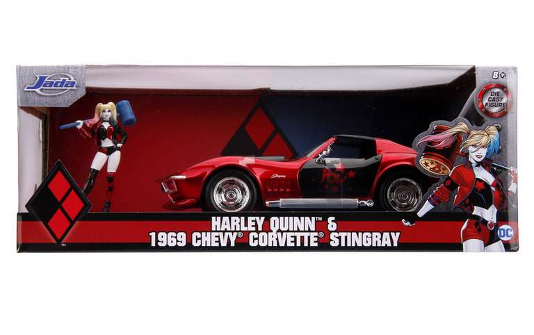 Jada, pojazd 1:24, Chevroleta 1969 Chevy Corvette Stingray z figurką Harley Quinn