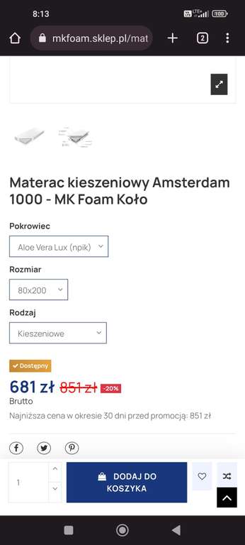 Materac Amsterdam 1000, 80x200cm