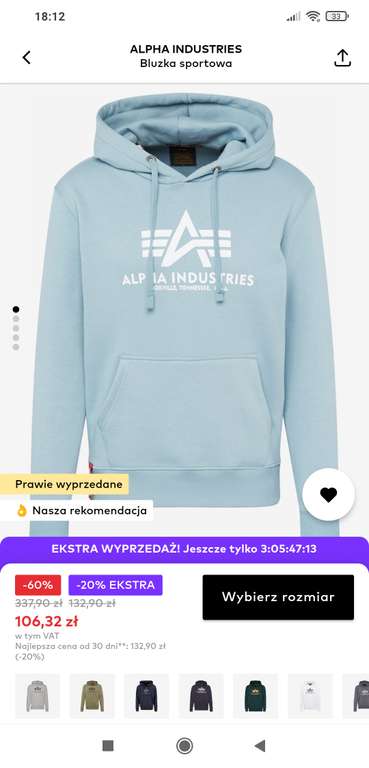 Bluza męska Alpha Industries,kolor aqua - About You