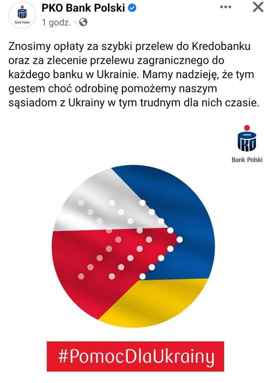 PKO BP znosi opłaty za szybki przelew Ukraina
