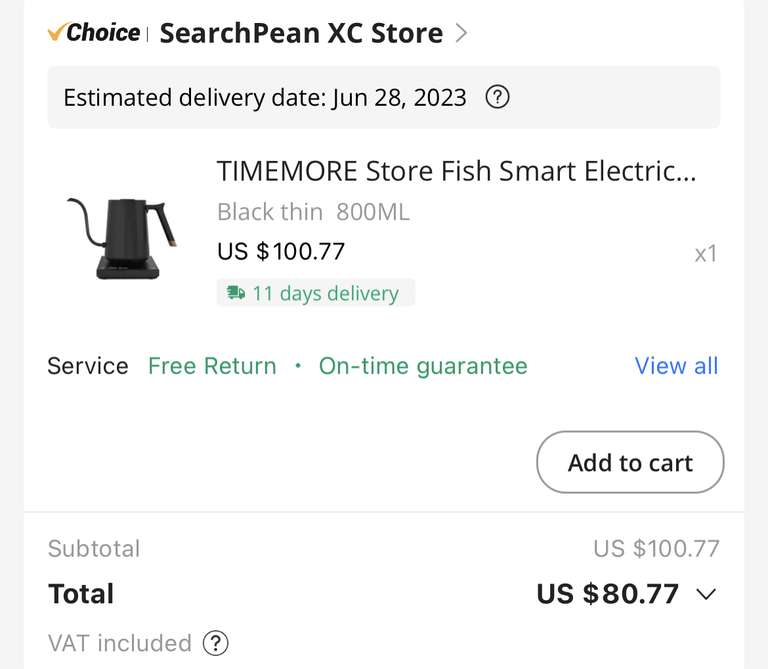 Timemore Smart Fish czajnik konewka z kontrolą temperatury $80.84