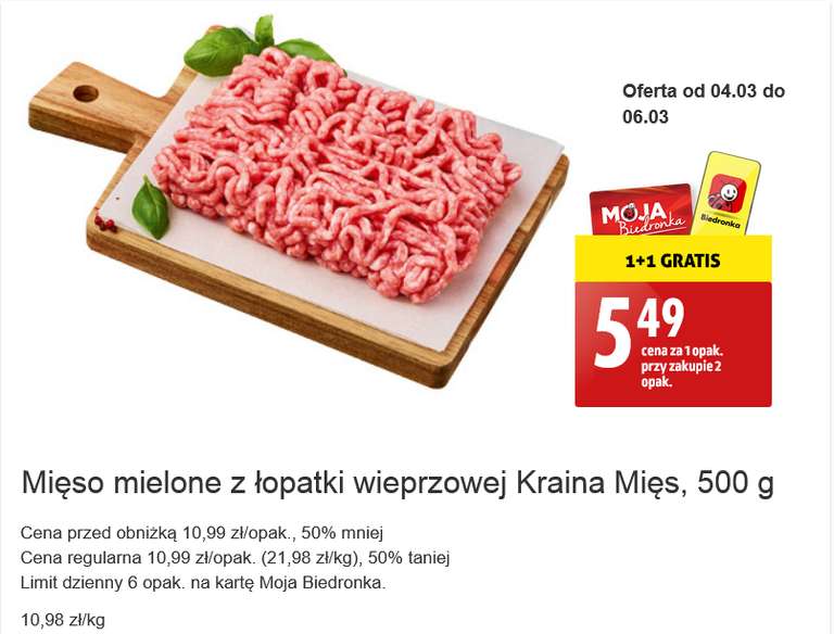 Kraina mięs Mięso mielone z łopatki wieprzowej 500 g cena przy zakupie 2 opak. @Biedronka