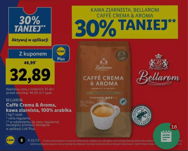 Kawa ziarnista Bellarom caffe Crema & Aroma 1kg. 30% taniej.