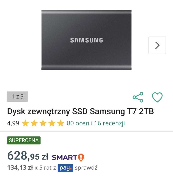Dysk SSD Samsung T7 2TB. Czarny.