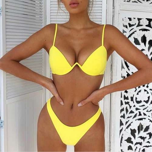 Strój Kąpielowy Bikini Z Fiszbiną Żółty Loka