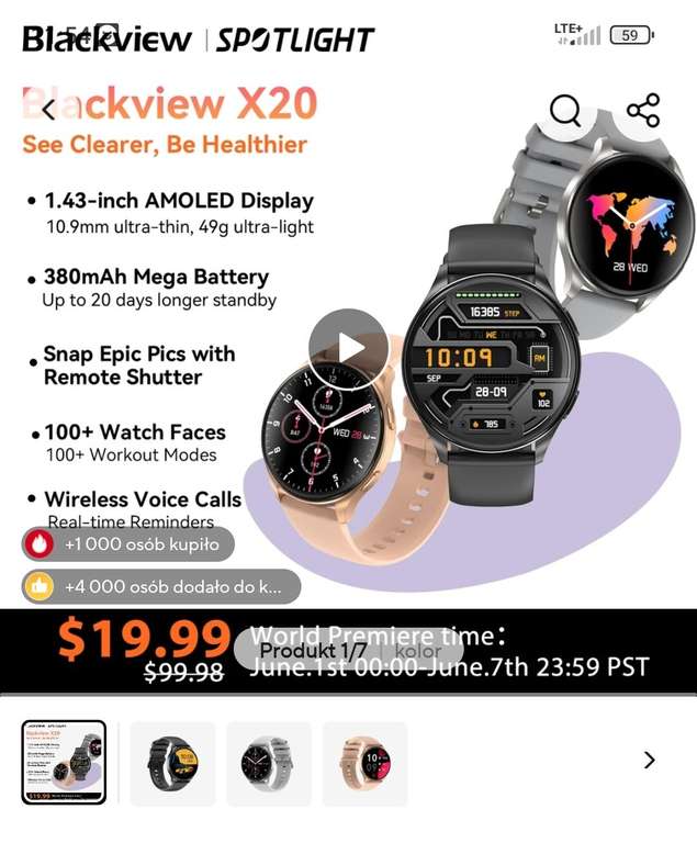 Smartwatch Blackview X20 - światowa premiera $24.6