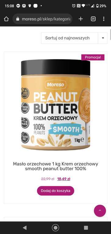 Masło orzechowe 1kg Smooth peanut butter 100% MORESO 15,72/kg