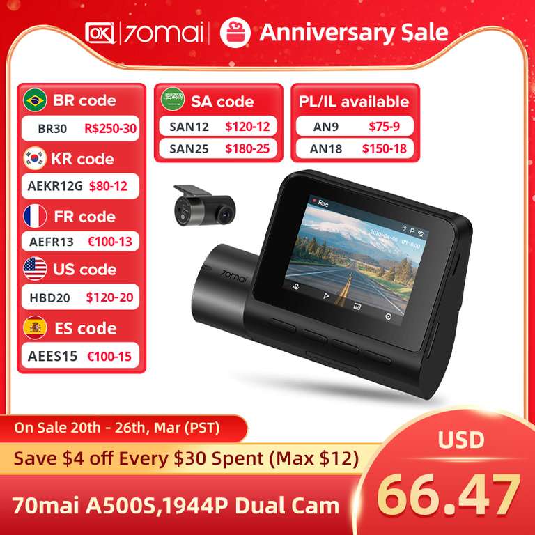 70mai A500s Pro Plus wideorejestrator kamera samochodowa w dobrej cenie.