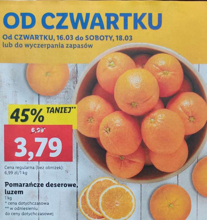 Pomarańcze deserowe luzem - 3,79zł/kg. LIDL