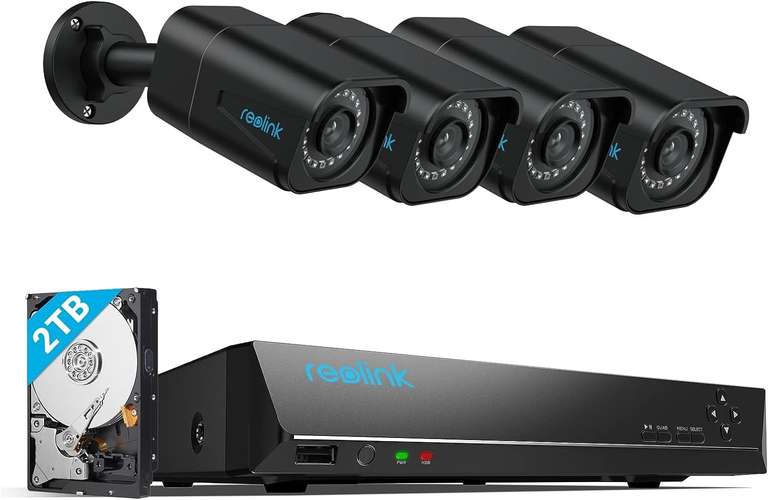 Reolink - system kamer, monitoring 4K, 4 kamery, wykrywanie osób i pojazdów, HDD 2TB, noktowizja, audio - czarny lub biały