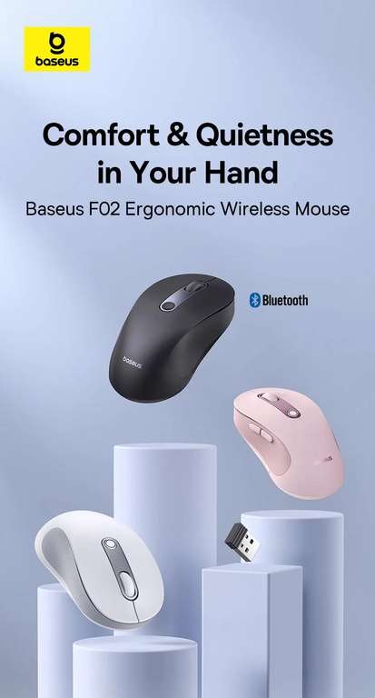 Bezprzewodowa myszka Baseus F02 - BT 5.2 - 4000DPI za 18.08$