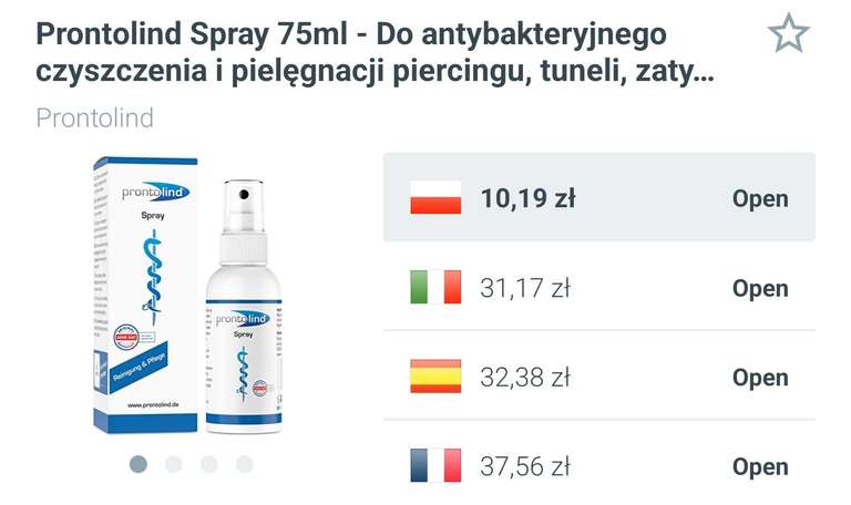 Prontolind Spray do antybakteryjnego czyszczenia i pielęgnacji piercingu, tuneli, zatyczek i modyfikacji ciała, 75ml