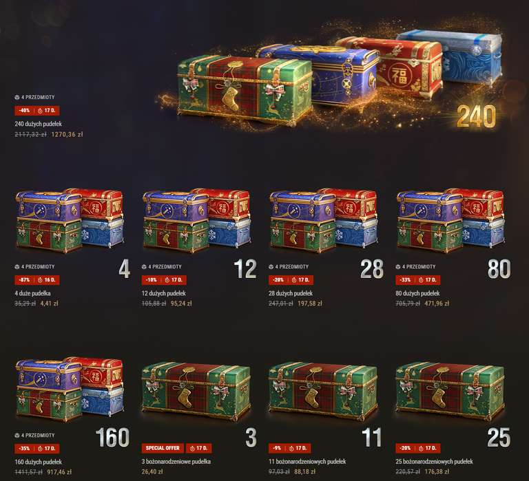 4,41zł za 4 duże paczki świąteczne w World of Tanks dla wybranych