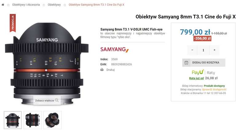 Obiektyw Samyang 8mm T3.1 Cine do Fuji X