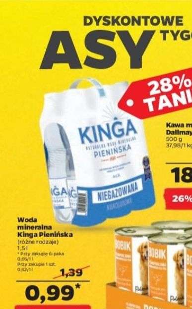 Naturalna woda mineralna Kinga Pienińska 1,5 l różne rodzaje cena za 1szt. przy zakupie 6 szt. | 1 litr = 0,66 zł | NETTO |
