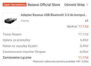 Baseus adapter bluetooth 5.0 ( z kuponem shopee 11,17zl)