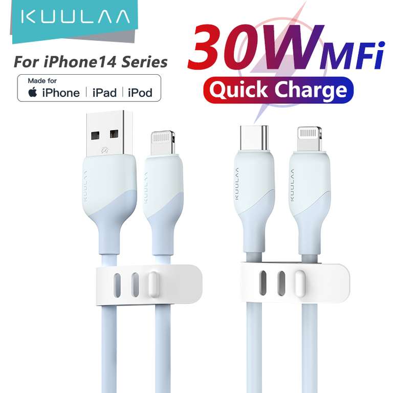 Kabel Kuulaa Lightning - USB C / A, z MFi, 30W, 1m (lub 2m) za 4.43 USD