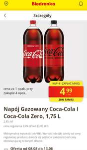 Biedronka Coca Cola 1,75L za 4,99 (2,85zł/l) przy zakupie 4-paku
