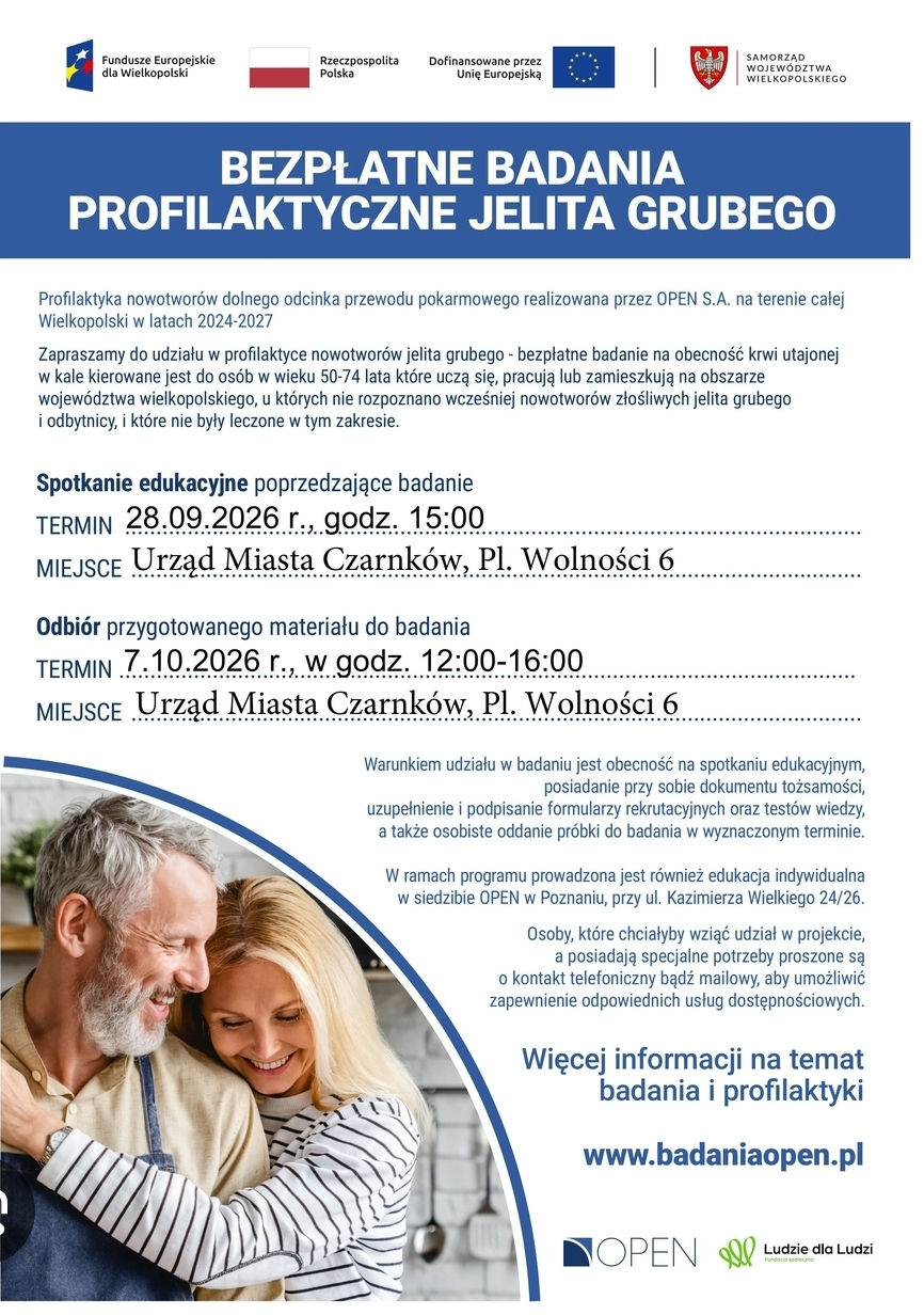Bezpłatne badania profilaktyczne jelita grubego (kolonoskopia) > Czarnków