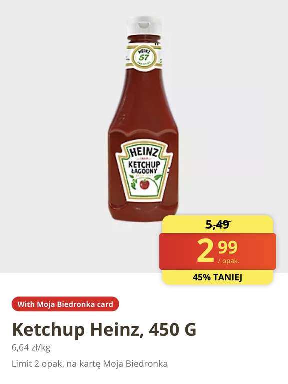 Ketchup Heinz 450 G w Biedronce