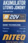 Akumulator litowo-jonowy NITEO 20V 2000mAh (cena przy zakupie co najmniej 2szt.)