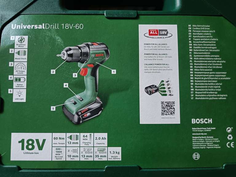 Wiertarko-wkrętarka akumulatorowa Bosch UniversalDrill 18V-60 1x2Ah