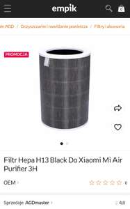 Filtr Hepa H13 Black Do Xiaomi Mi Air Purifier 3H. Możliwe 90.90zł