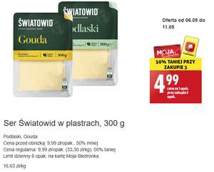 Ser żółty Światowid w plastrach 300g Podlaski lub Gouda przy zakupie 3 @Biedronka