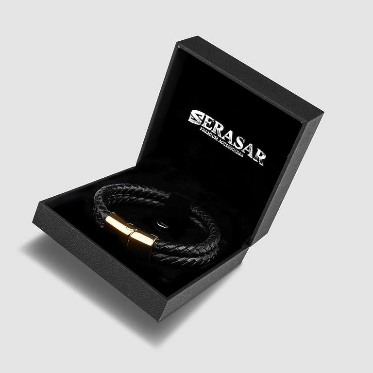 SERASAR | Męska bransoletka premium z prawdziwej skóry | Zapięcie magnetyczne ze stali nierdzewnej | Pudełko na biżuterię w zestawie | 17 cm