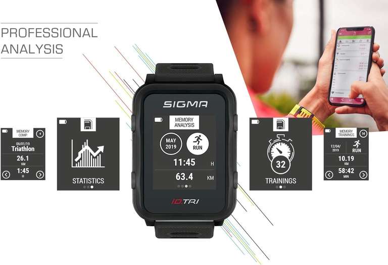 Sigma Sport iD.TRI Triathlon zegarek GPS z trybem treningowym multisportowe, tętno na nadgarstku, nawigacja na zewnątrz, lekki i wodoodporny