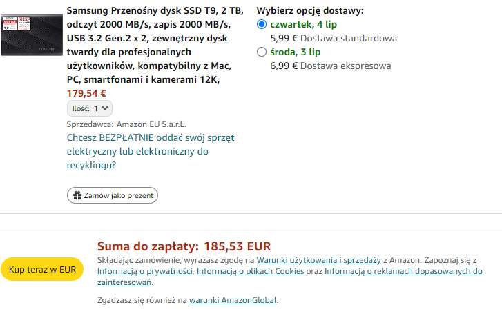 Samsung Przenośny dysk SSD T9 2 TB | 179.57€