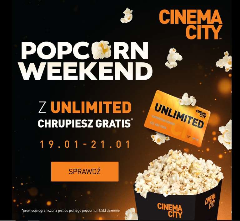 Darmowy Popcorn (1 dziennie) dla posiadaczy CINEMA CITY UNLIMITED