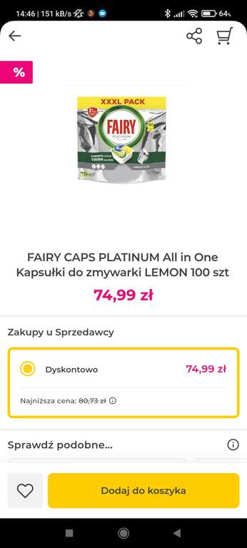 Tabletki Fairy Platinum All in One Lemon 100 szt