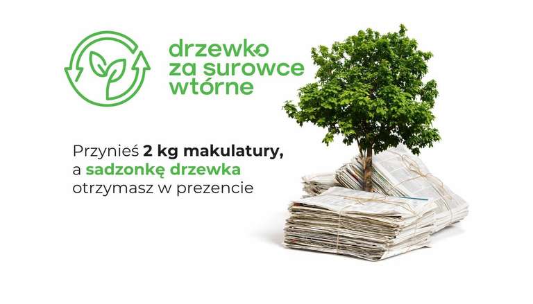Posadź drzewko, pozbądź się makulatury. Akcja "Drzewko za surowce wtórne" w Szczecinie > oddaj 2kg makulatury i odbierz drzewko